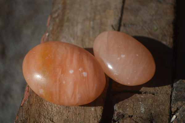 Polished Orange Twist Calcite Palm Stones  x 14 From Madagascar - Toprock Gemstones and Minerals 