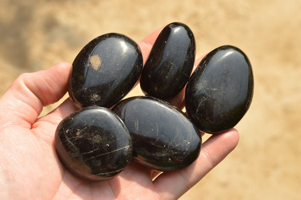Polished Black Tourmaline / Schorl Palm Stones  x 20 From Madagascar - TopRock