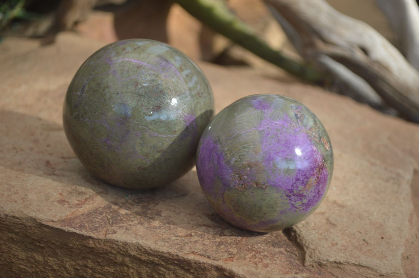 Polished Stichtite & Serpentine Spheres x 2 From Barberton, South Africa - Toprock Gemstones and Minerals 