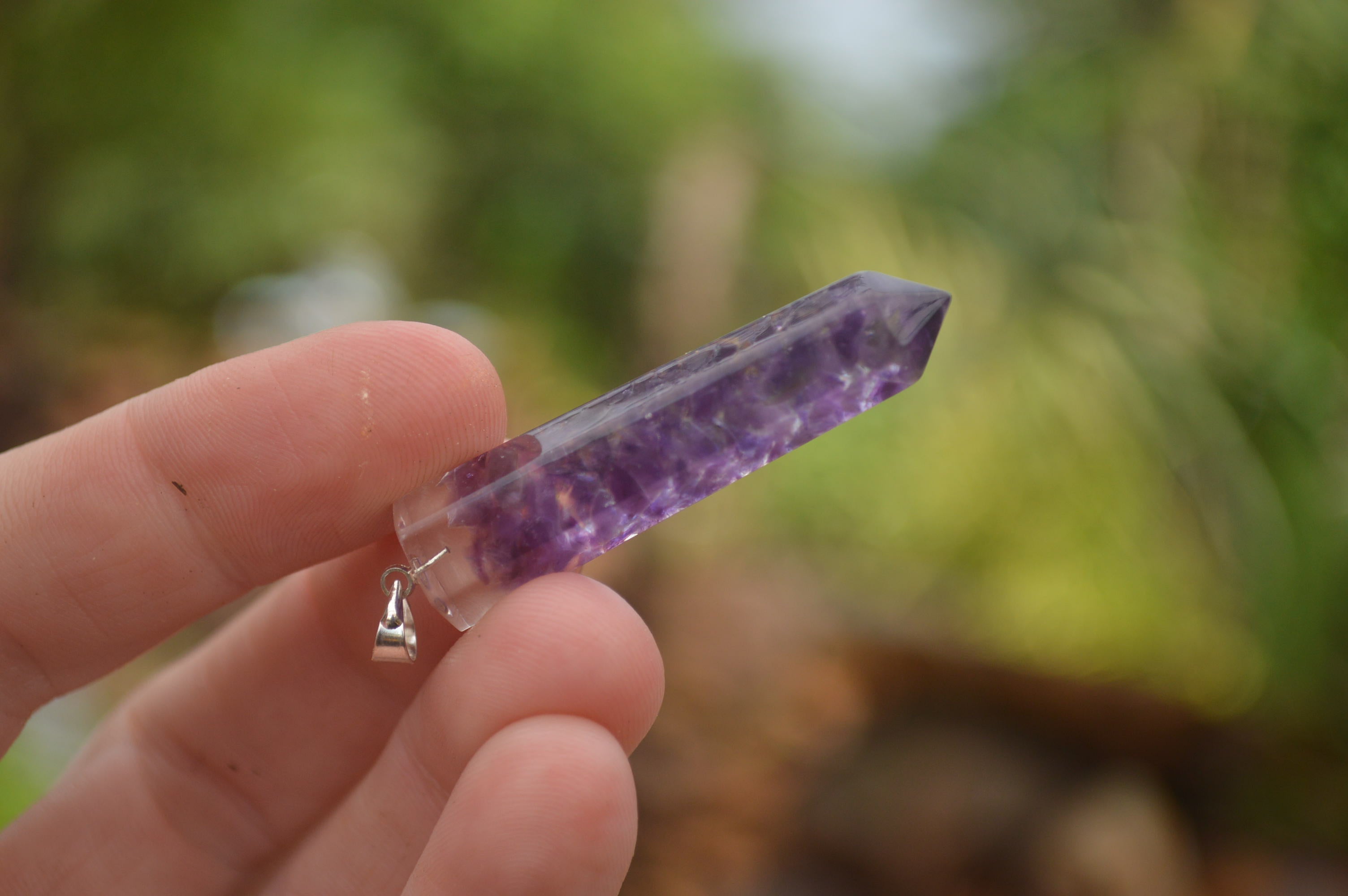Polished Packaged Hand Crafted Resin Pendant with Amethyst Chips - sold per piece - From Bulwer, South Africa - TopRock
