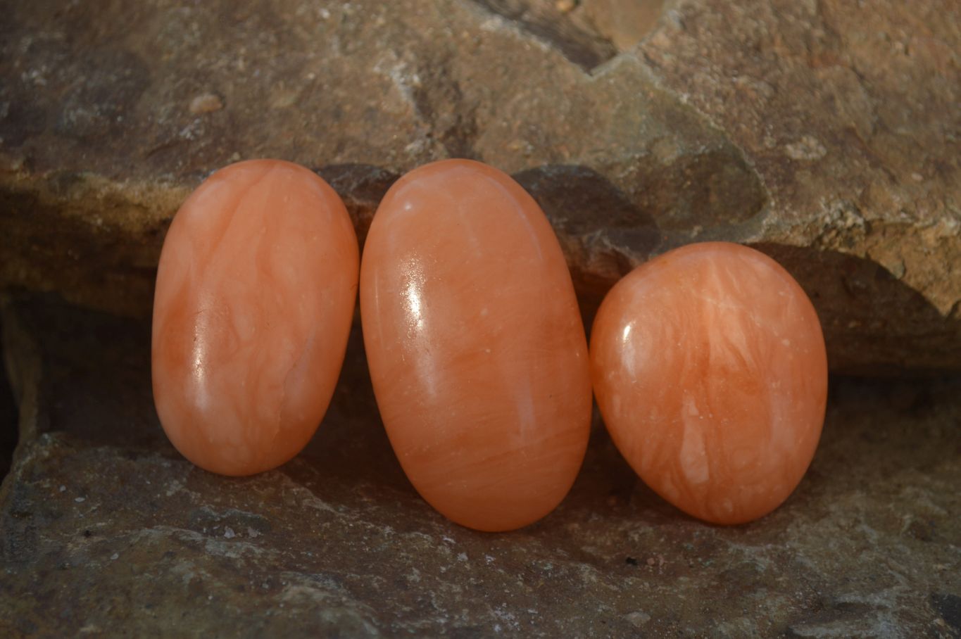 Polished Orange Twist Calcite Galets / Palm Stones x 12 From Maevantanana, Madagascar - Toprock Gemstones and Minerals 