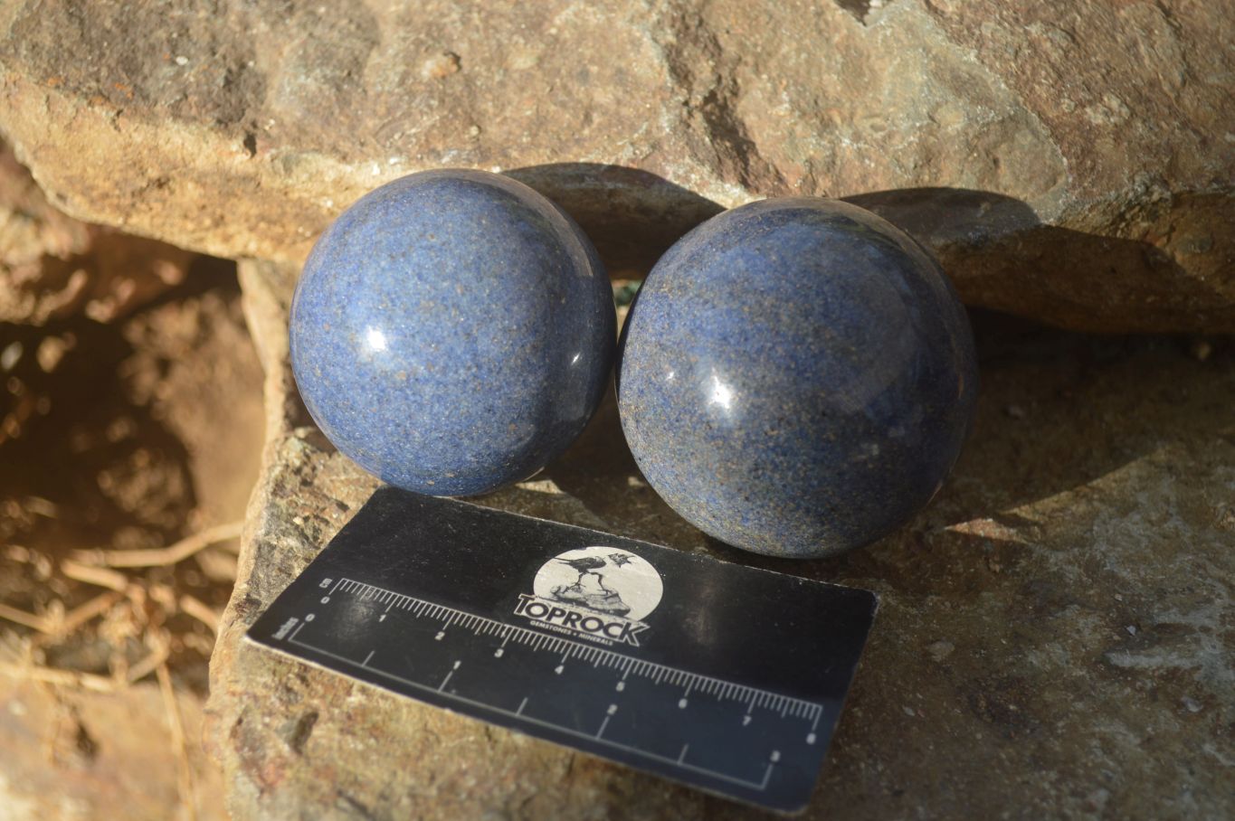 Polished Blue Lazulite Spheres  x 6 From Madagascar - Toprock Gemstones and Minerals 