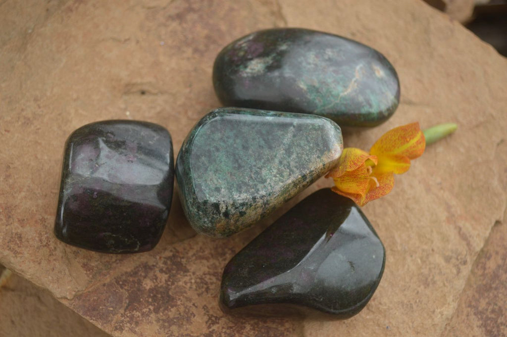Polished Fluorescent Ruby Corundum In Chrome Verdite Free Forms x 4 From Zimbabwe - TopRock