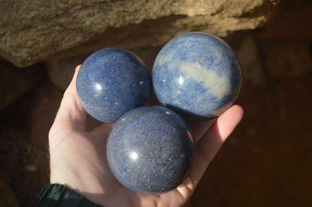 Polished Blue Lazulite Spheres  x 6 From Madagascar - Toprock Gemstones and Minerals 