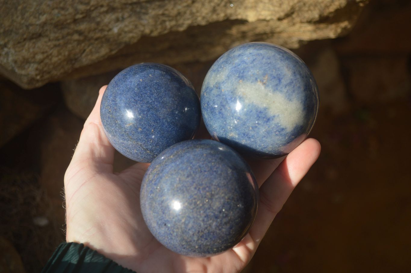 Polished Blue Lazulite Spheres  x 6 From Madagascar - Toprock Gemstones and Minerals 