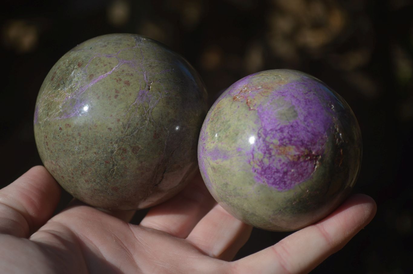 Polished Stichtite & Serpentine Spheres x 2 From Barberton, South Africa - Toprock Gemstones and Minerals 