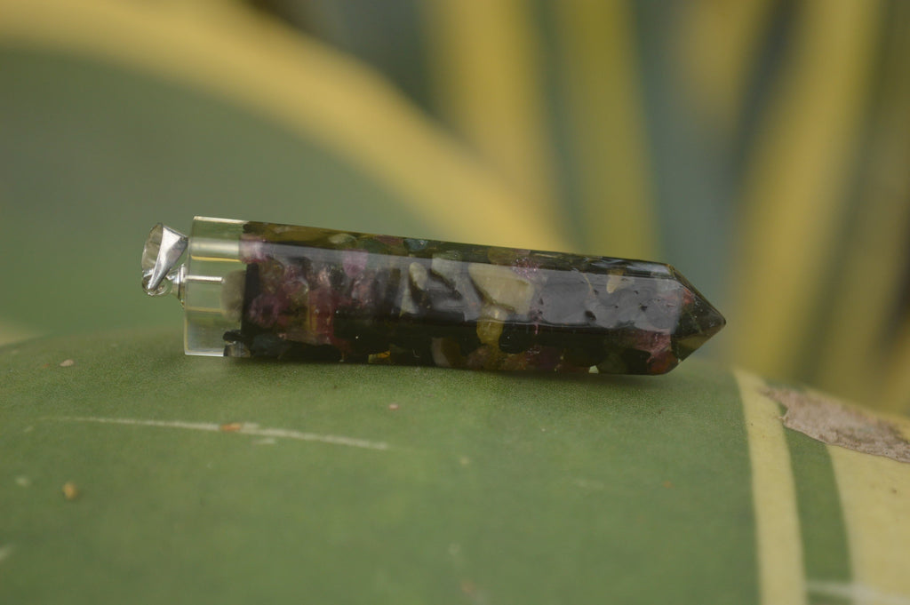 Polished Packaged Hand Crafted Resin Pendant with Rainbow Tourmaline Chips - sold per piece - From Bulwer, South Africa - TopRock