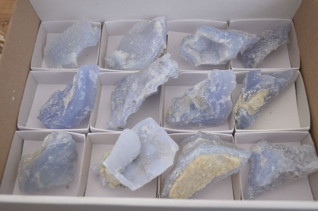 Natural Etched Blue Chalcedony Specimens  x 12 From Nsanje, Malawi - Toprock Gemstones and Minerals 