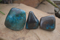 Polished Blue Shattuckite Free Forms With Azurite & Malachite  x 3 From Kaokoveld, Namibia - Toprock Gemstones and Minerals 