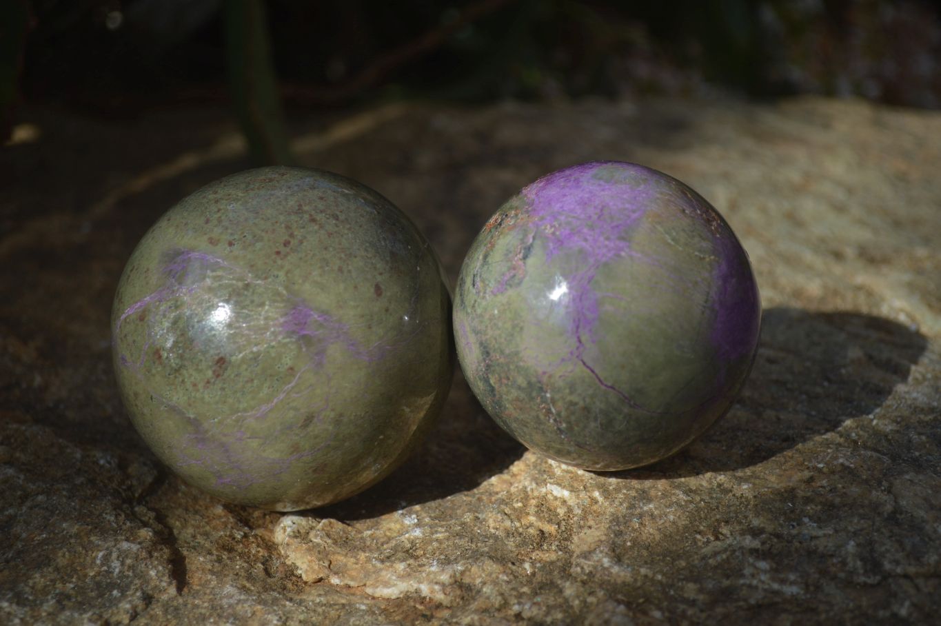 Polished Stichtite & Serpentine Spheres x 2 From Barberton, South Africa - Toprock Gemstones and Minerals 