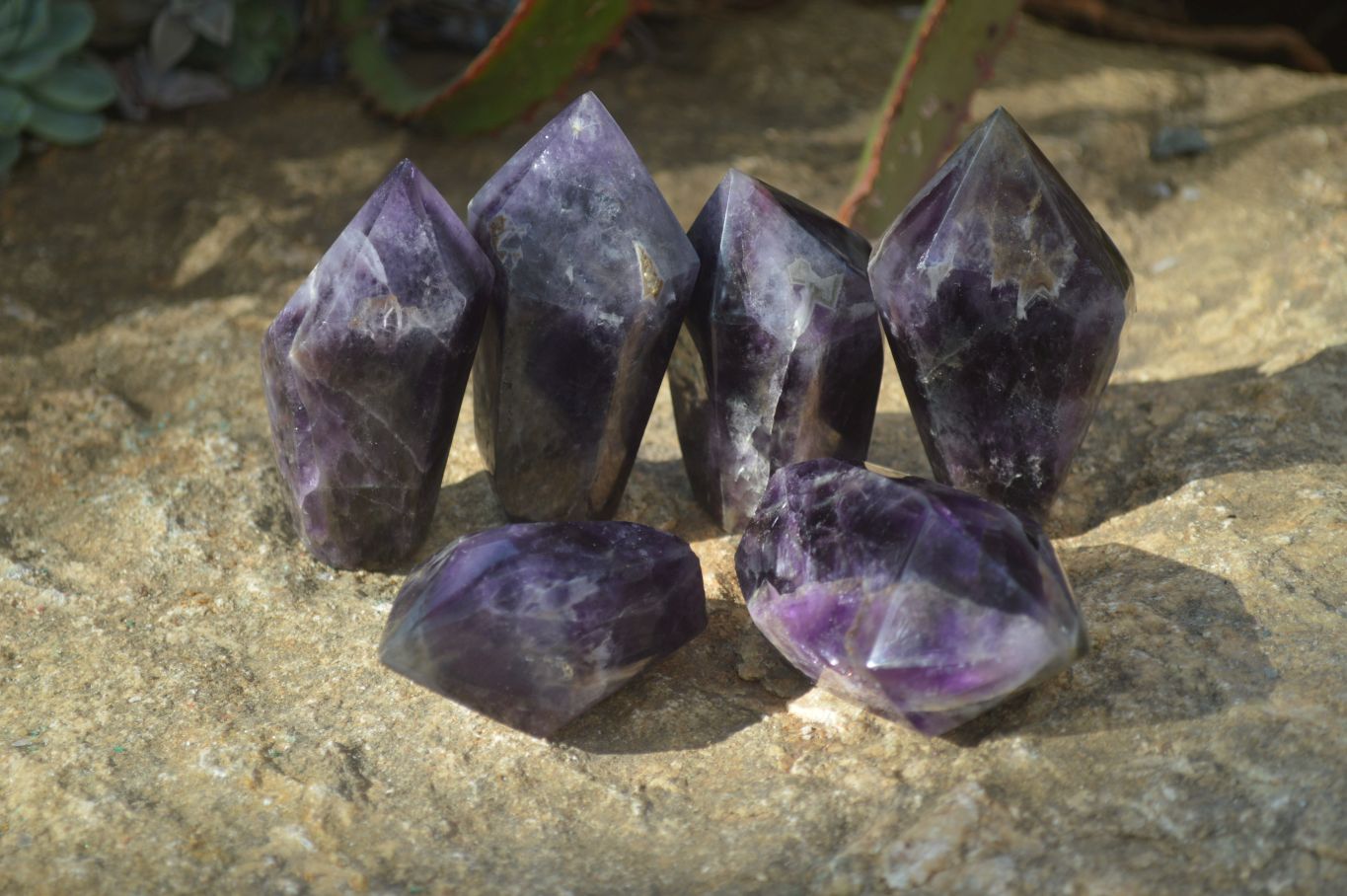 Polished Dark Purple Amethyst Points x 6 From Zambia - Toprock Gemstones and Minerals 