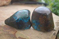 Polished Blue Shattuckite Free Forms With Azurite & Malachite  x 3 From Kaokoveld, Namibia - Toprock Gemstones and Minerals 