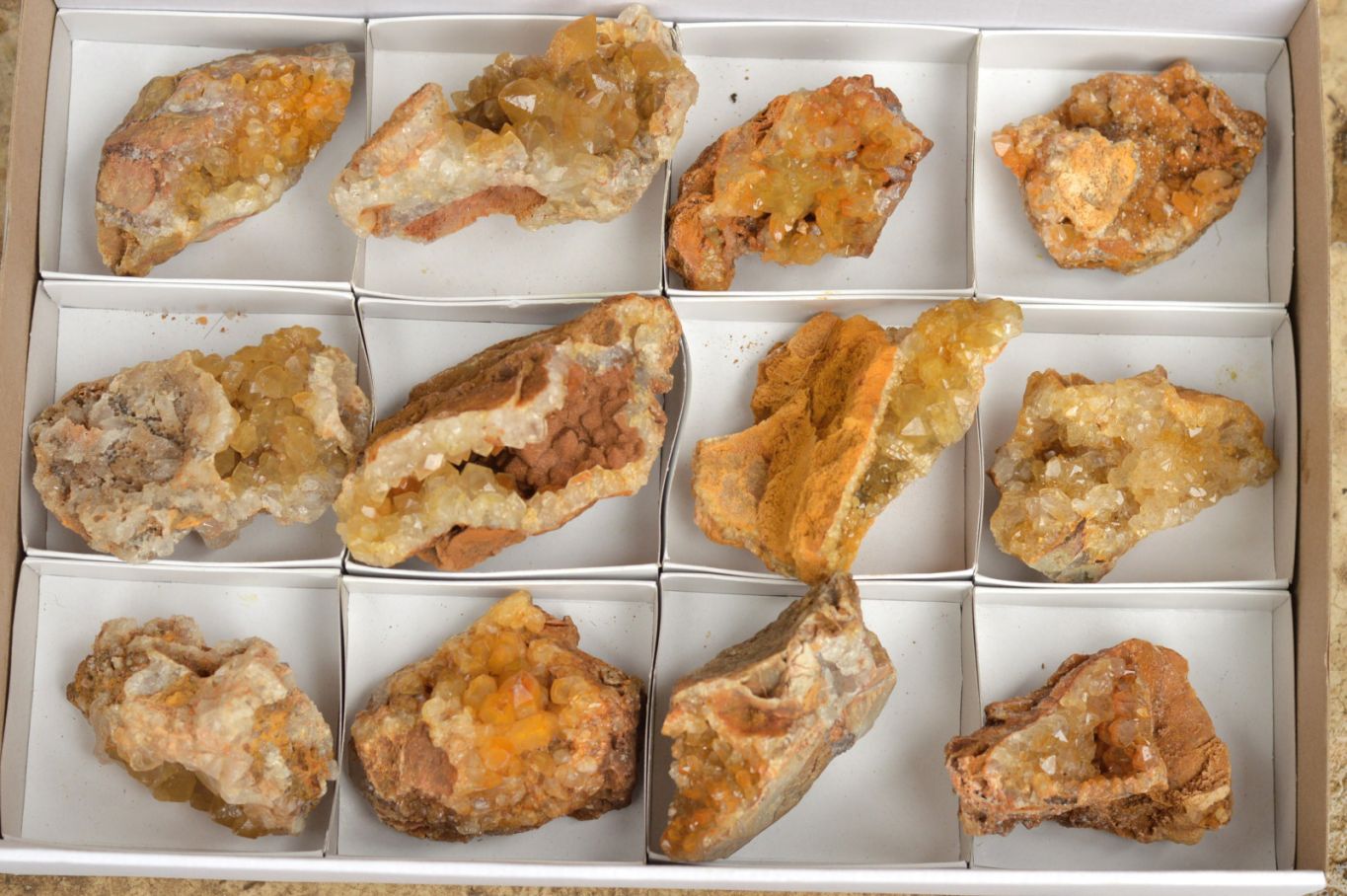 Natural Small Golden Limonite / Lemonite Quartz Clusters  x 12 From Mwinilunga, Zambia - TopRock