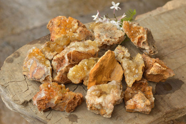 Natural Small Golden Limonite / Lemonite Quartz Clusters  x 12 From Mwinilunga, Zambia - TopRock