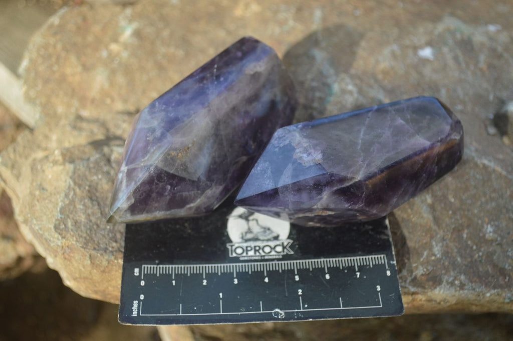 Polished Dark Purple Amethyst Points x 6 From Zambia - Toprock Gemstones and Minerals 