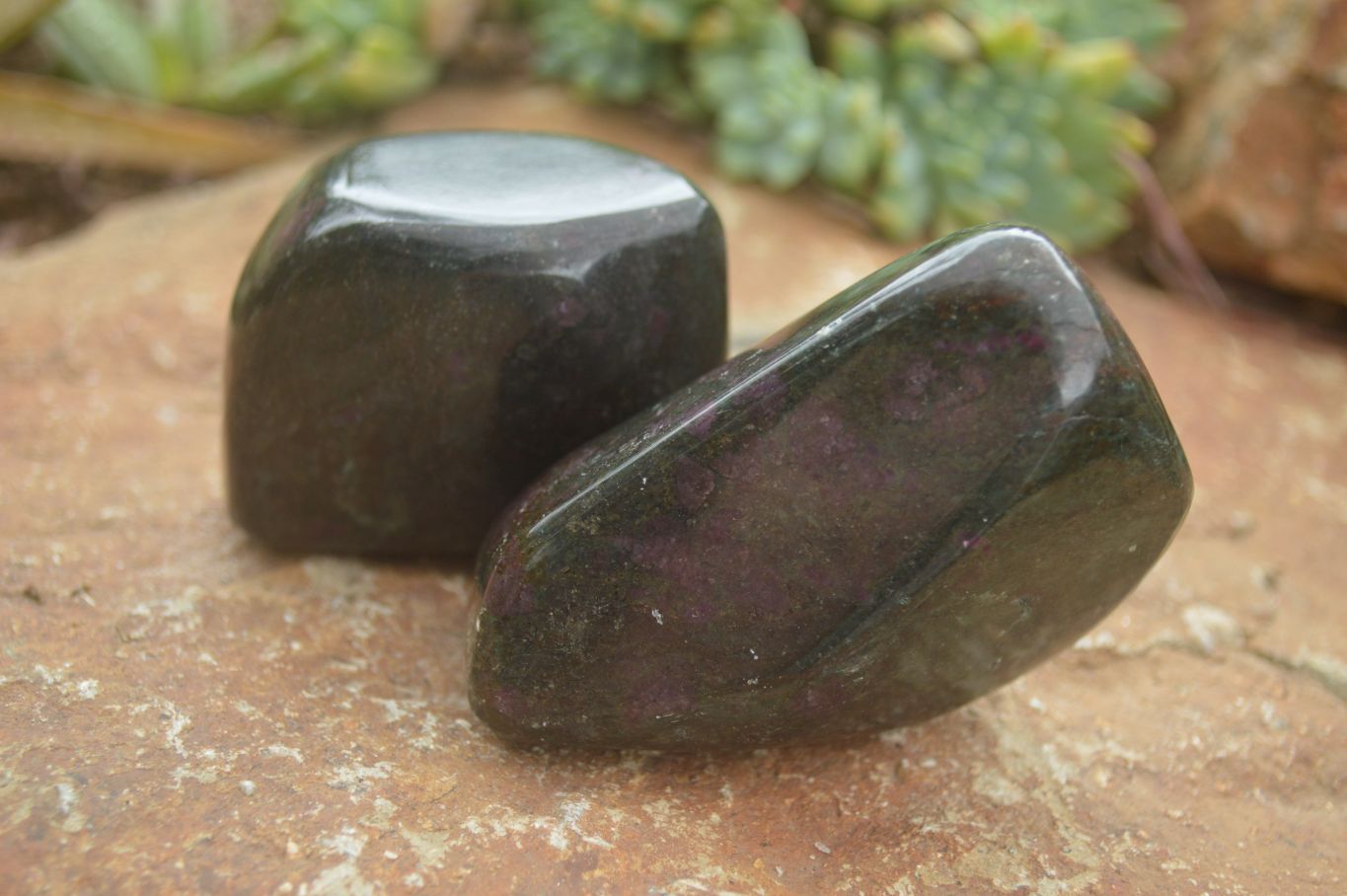 Polished Fluorescent Ruby Corundum In Chrome Verdite Free Forms x 4 From Zimbabwe - TopRock