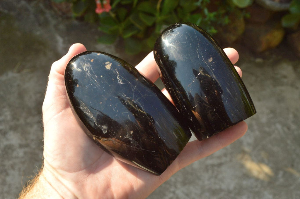 Polished Black Tourmaline Standing Free Forms x 3 From Madagascar - TopRock