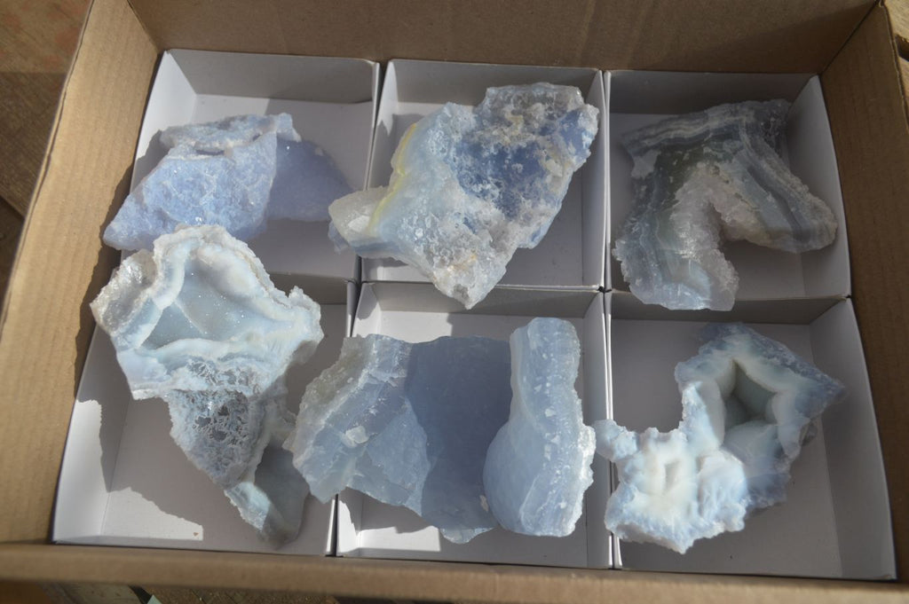 Natural Etched Blue Chalcedony Specimens  x 6 From Nsanje, Malawi - Toprock Gemstones and Minerals 