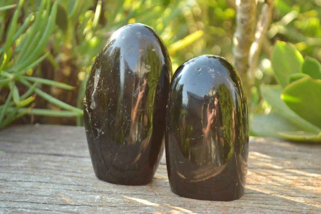 Polished Black Tourmaline Standing Free Forms x 3 From Madagascar - TopRock