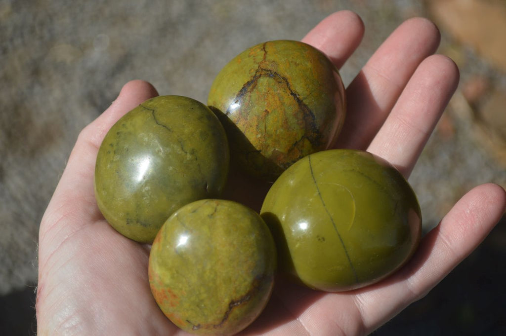 Polished Large Green Opal Palm Stones  x 12 From Antsirabe, Madagascar - Toprock Gemstones and Minerals 