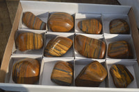 Polished Golden Tigers Eye Free Forms x 12 From Prieska, Northern Cape - Toprock Gemstones and Minerals 