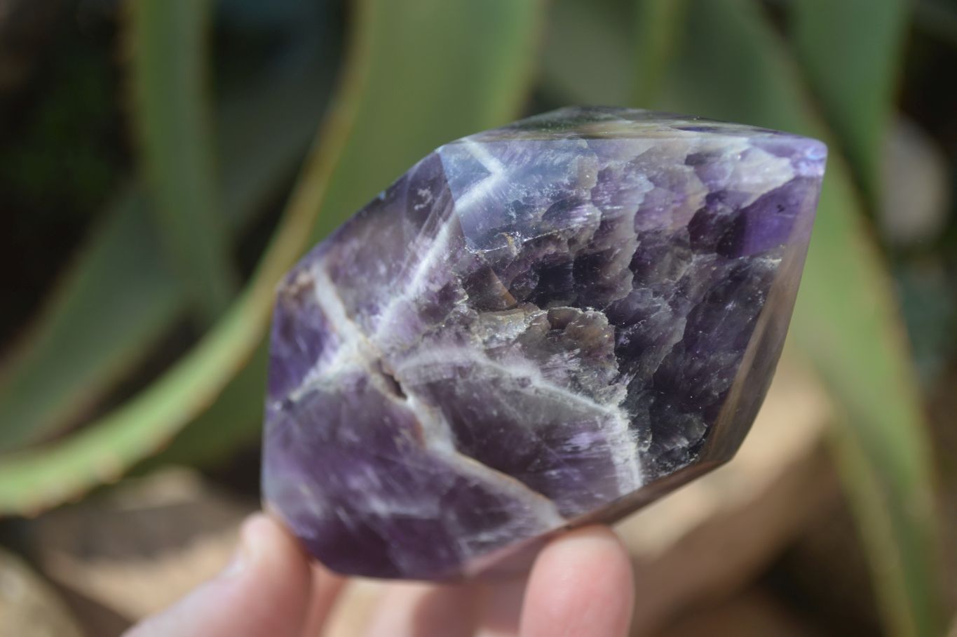 Polished Chevron Amethyst Points x 4 From Zambia - Toprock Gemstones and Minerals 