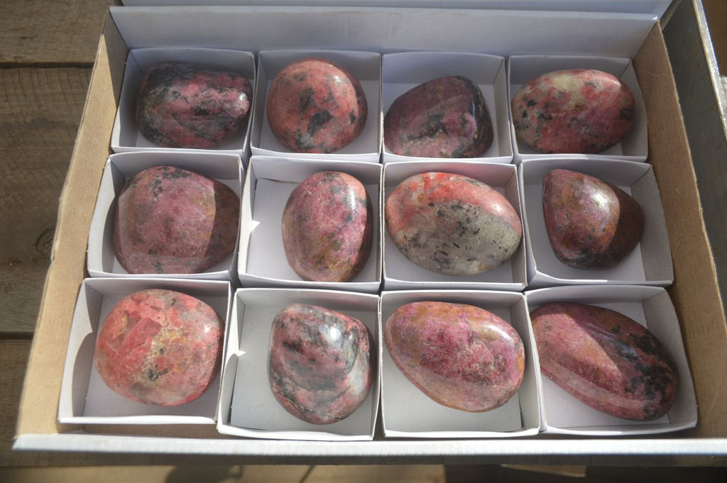 Polished Rhodonite Galet / Palm Stones x 12 From Zimbabwe - Toprock Gemstones and Minerals 