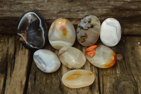 Polished Banded Dendritic, Orange, Grey Agate Gallet/ Palm Stones x 24 From Madagascar - TopRock