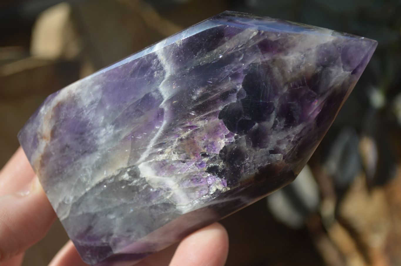 Polished Chevron Amethyst Points x 4 From Zambia - Toprock Gemstones and Minerals 