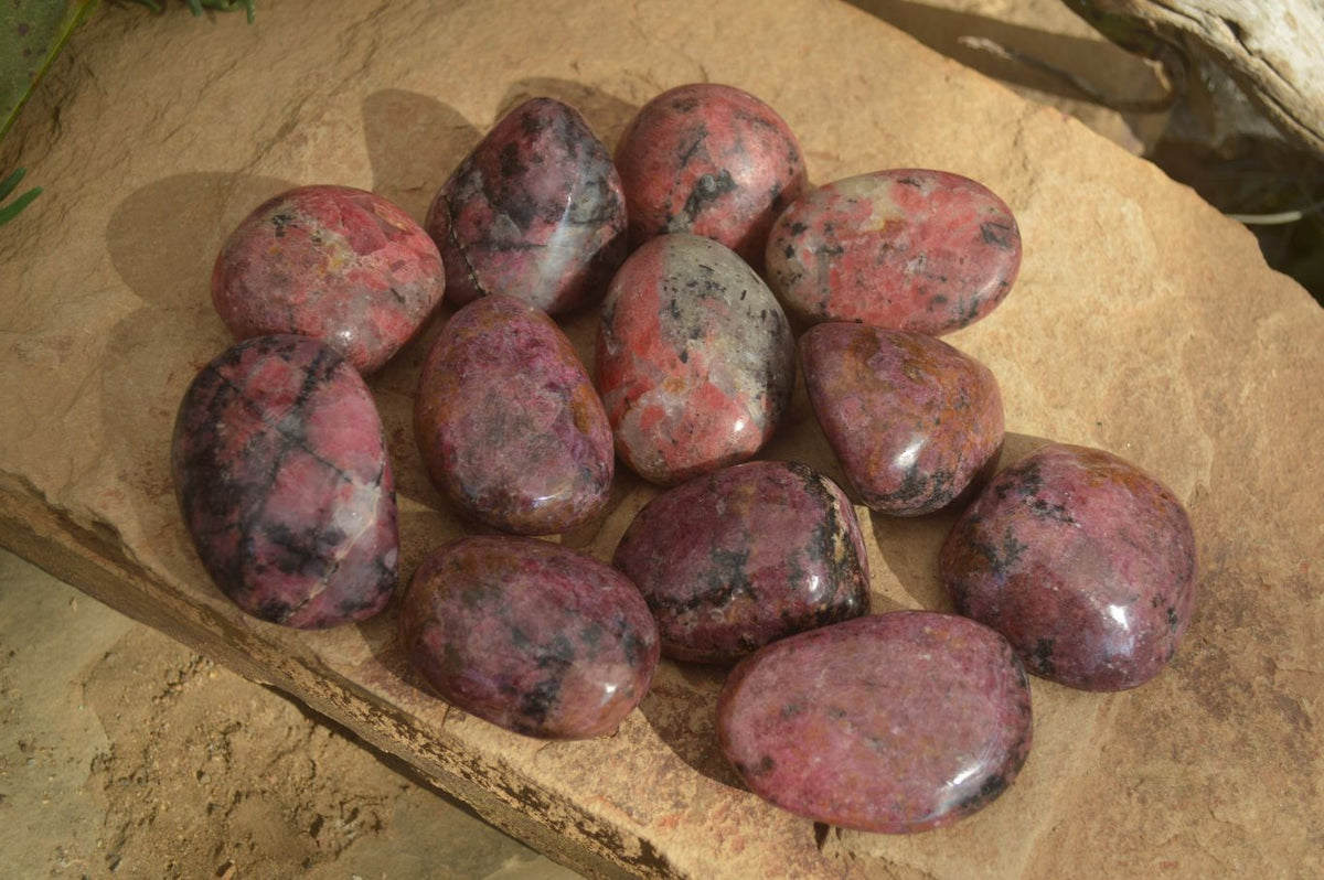 Polished Rhodonite Galet / Palm Stones x 12 From Zimbabwe - Toprock Gemstones and Minerals 