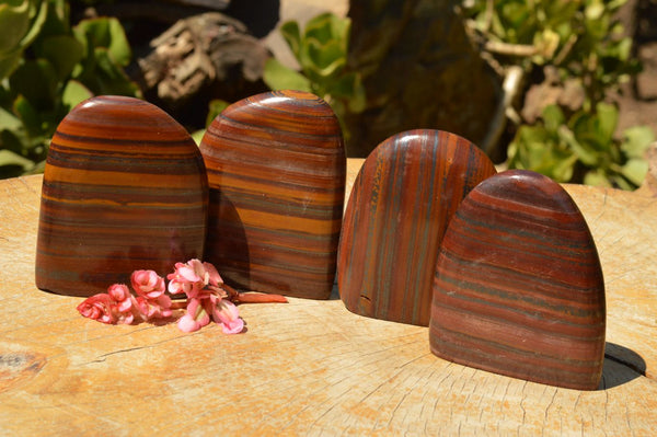 Polished Banded Tiger Iron / Muggle Stone Standing Free Forms  x 4 From Northern Cape, South Africa