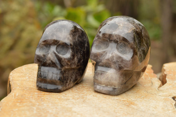 Polished Stunning Morion Smokey Quartz Skulls x 2 From Madagascar - TopRock