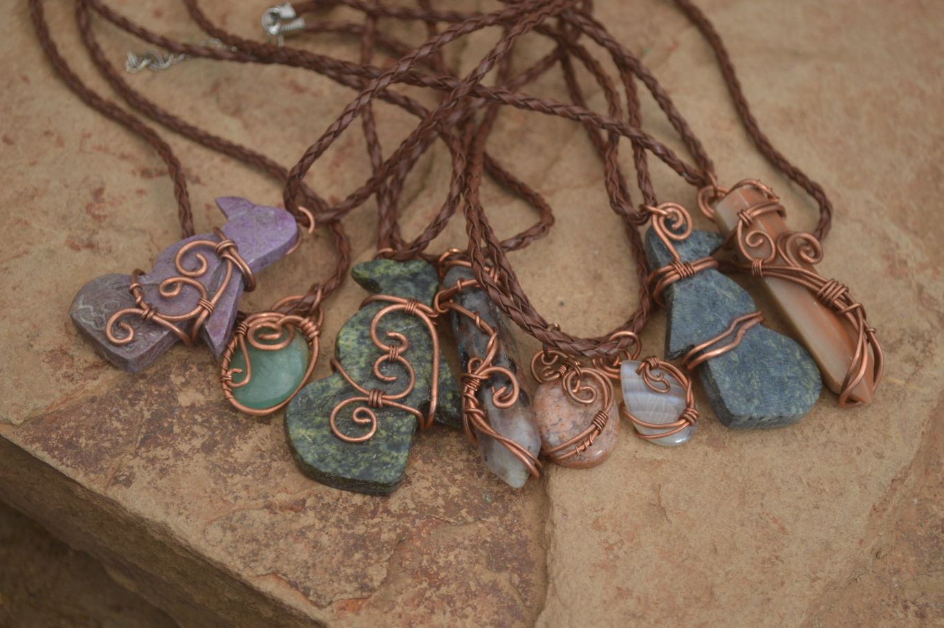 Polished Copper Wire Wrapped Ancient Eagle Pendants  x 12 From Zimbabwe - Toprock Gemstones and Minerals 