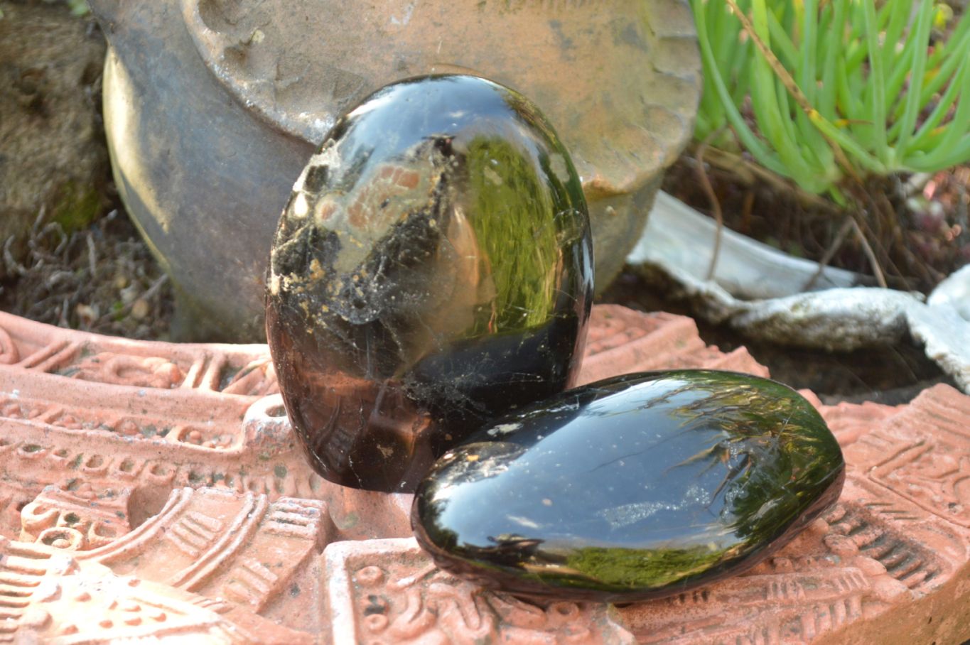 Polished Black Tourmaline Standing Free Forms x 3 From Madagascar - TopRock