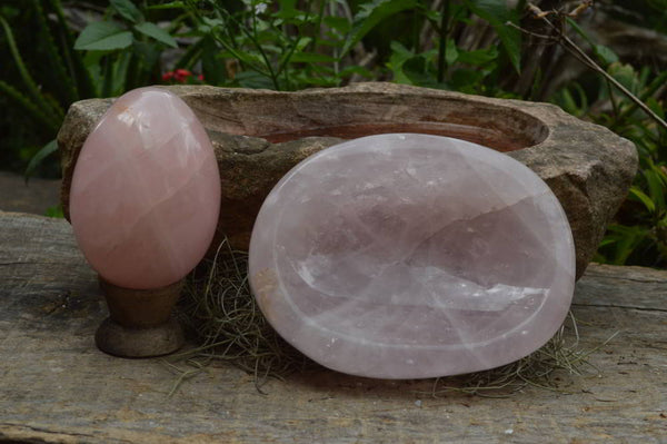 Polished Stunning Rose Quartz Bowl & Egg x 2 From Ambatondrazaka, Madagascar - TopRock