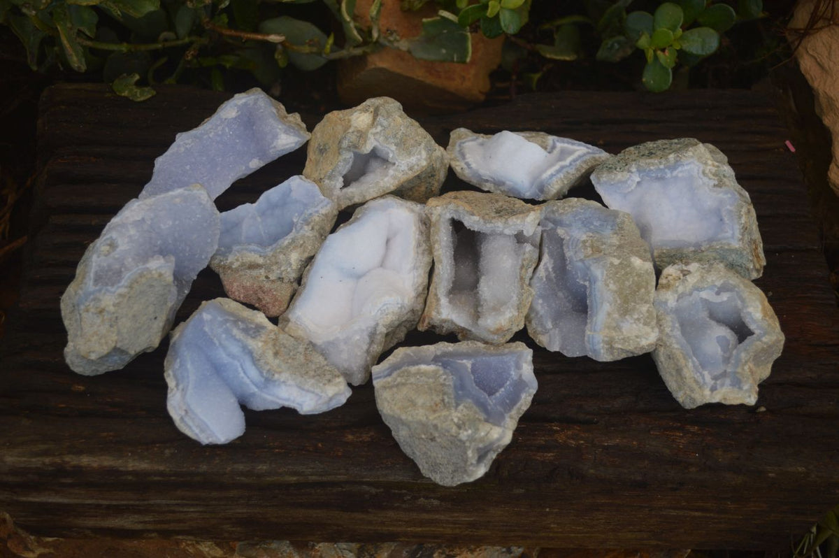 Natural Blue Lace Agate Geode Specimens  x 12 From Nsanje, Malawi - Toprock Gemstones and Minerals 