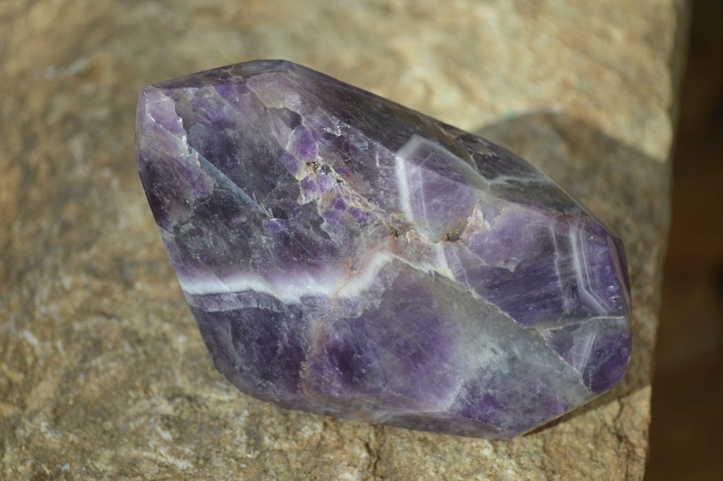Polished Chevron Amethyst Points x 4 From Zambia - Toprock Gemstones and Minerals 