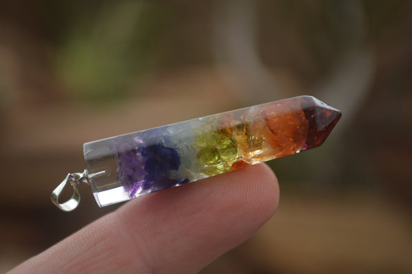 Polished Packaged Hand Crafted Full Chakra Resin Pendant with Stone Chips - sold per piece - From Bulwer, South Africa - TopRock