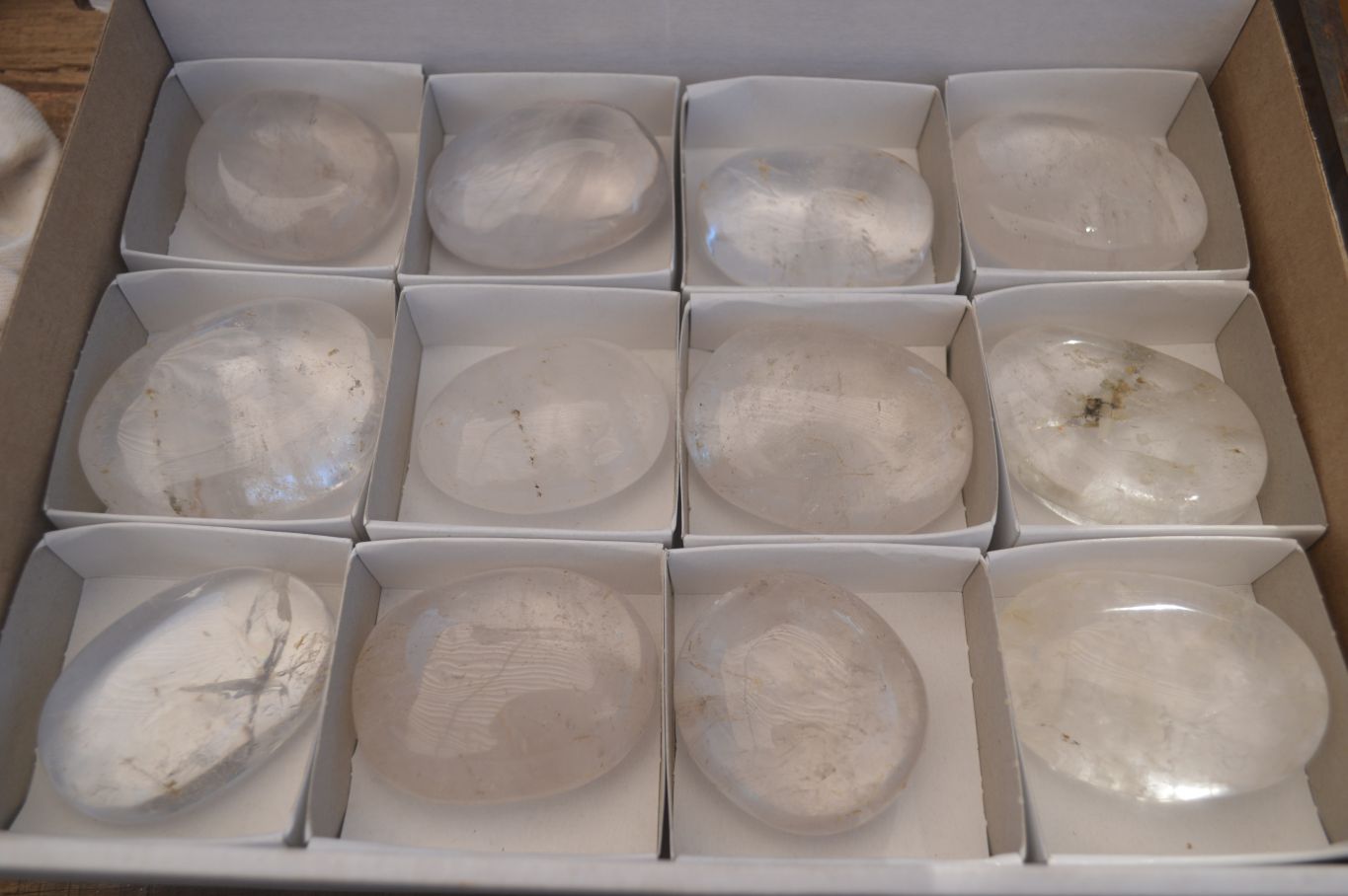 Polished Large Clear Quartz Galet / Palm Stones With Reflective Veils x 12 From Madagascar - Toprock Gemstones and Minerals 