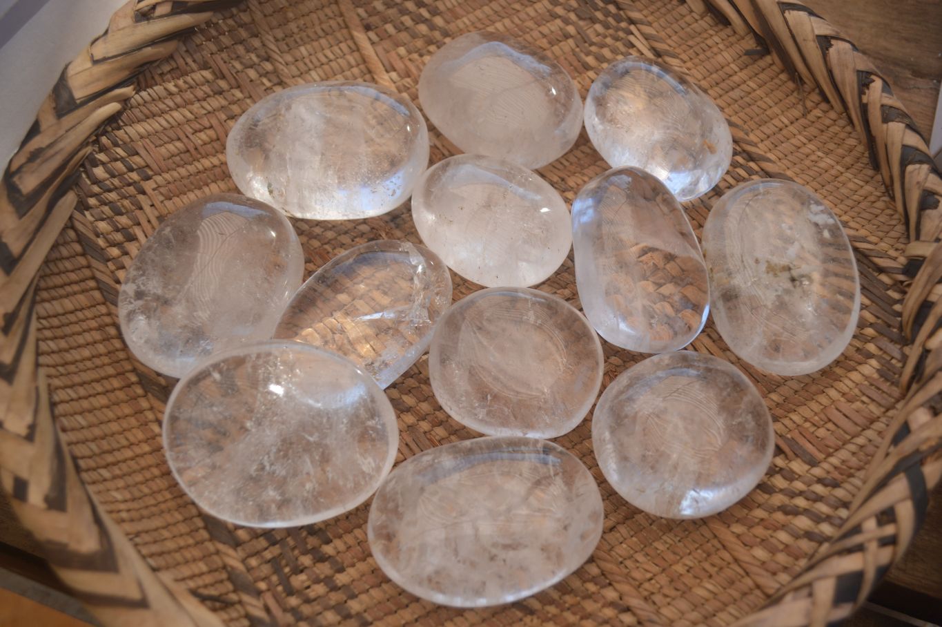 Polished Large Clear Quartz Galet / Palm Stones With Reflective Veils x 12 From Madagascar - Toprock Gemstones and Minerals 