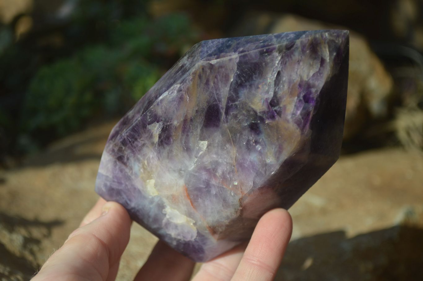 Polished Chevron Amethyst Points x 4 From Zambia - Toprock Gemstones and Minerals 