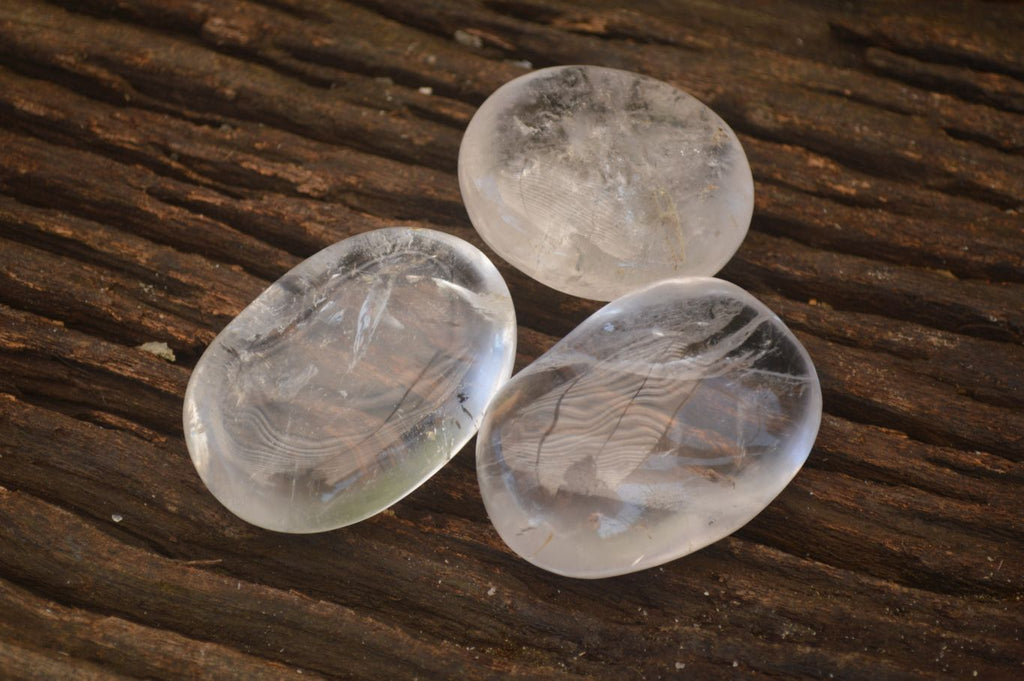 Polished Large Clear Quartz Galet / Palm Stones With Reflective Veils x 12 From Madagascar - Toprock Gemstones and Minerals 