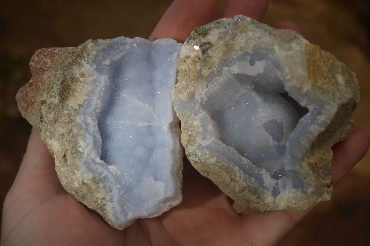 Natural Blue Lace Agate Geode Specimens  x 12 From Nsanje, Malawi - Toprock Gemstones and Minerals 