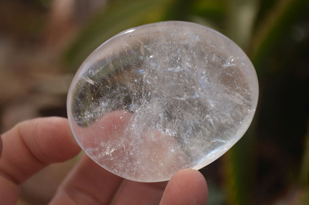 Polished Large Clear Quartz Galet / Palm Stones With Reflective Veils x 12 From Madagascar - Toprock Gemstones and Minerals 