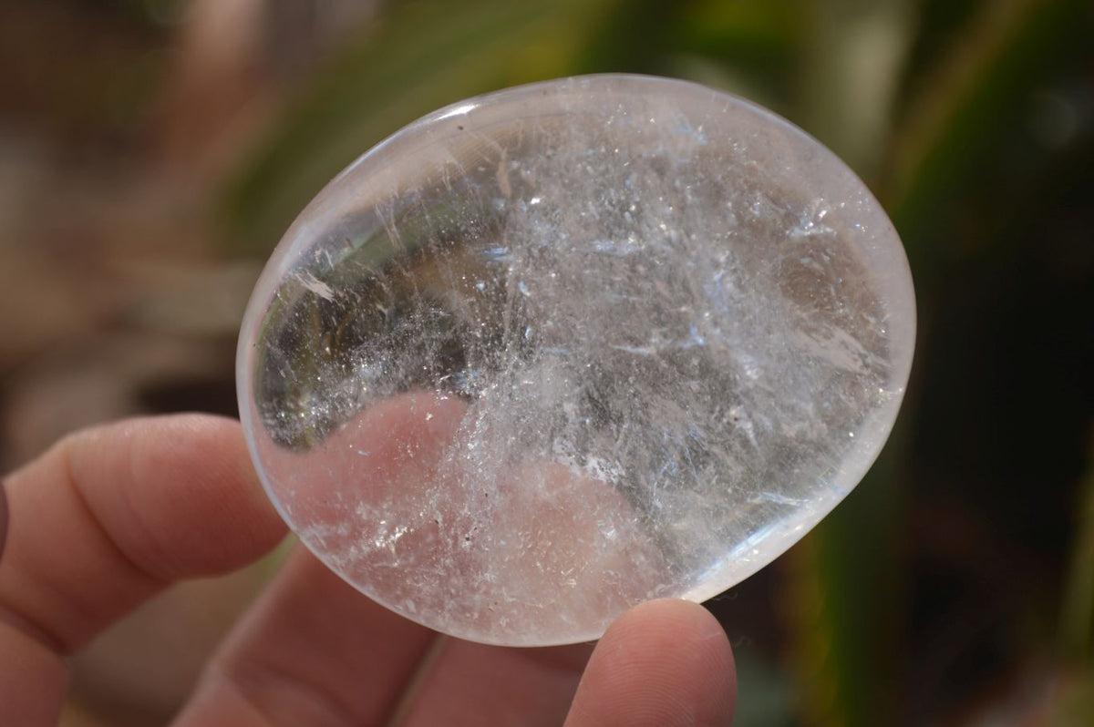 Polished Large Clear Quartz Galet / Palm Stones With Reflective Veils x 12 From Madagascar - Toprock Gemstones and Minerals 
