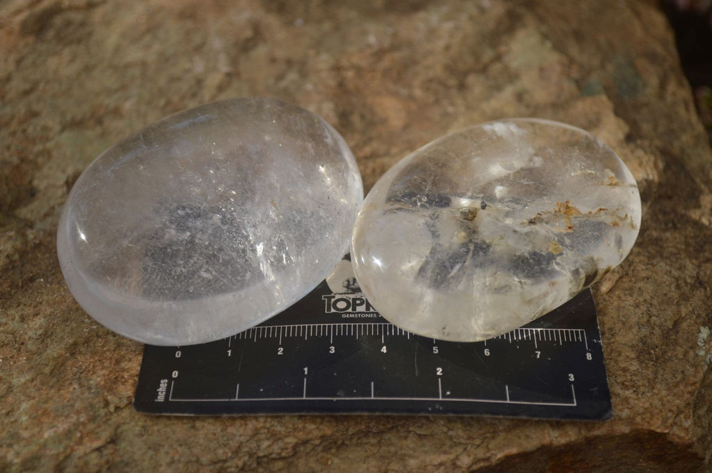 Polished Large Clear Quartz Galet / Palm Stones With Reflective Veils x 12 From Madagascar - Toprock Gemstones and Minerals 