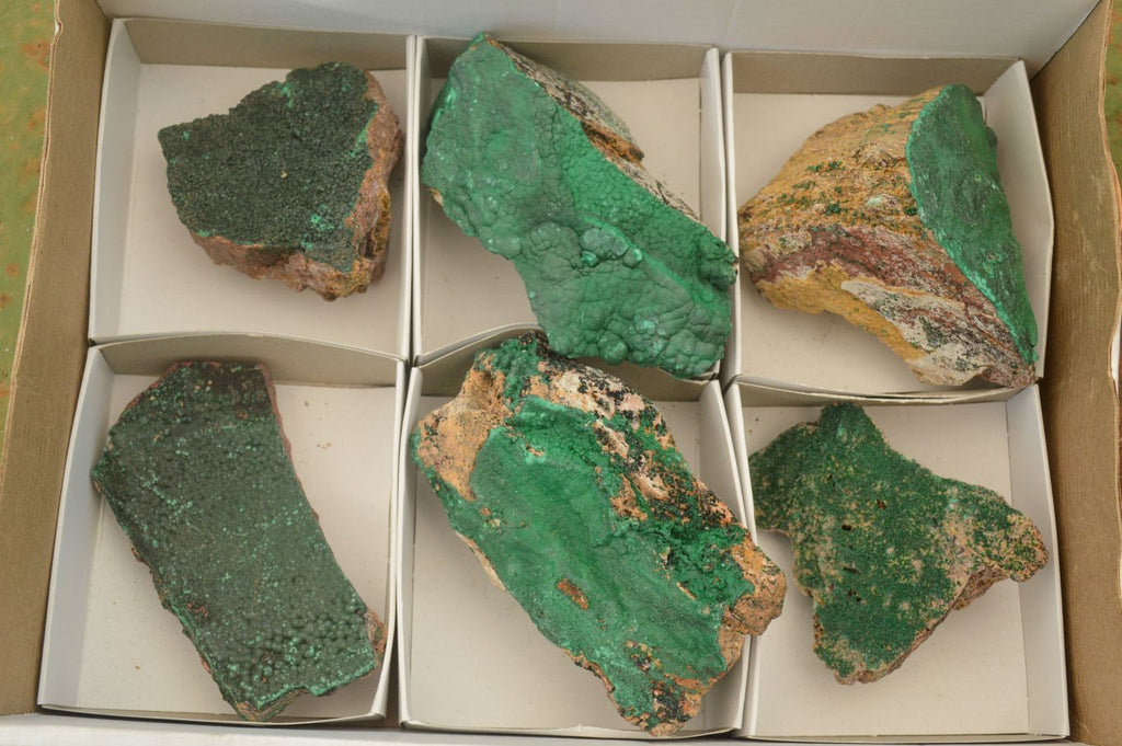 Natural Crystalline Malachite Specimens  x 6 From Tenke Fungurume, Congo - TopRock
