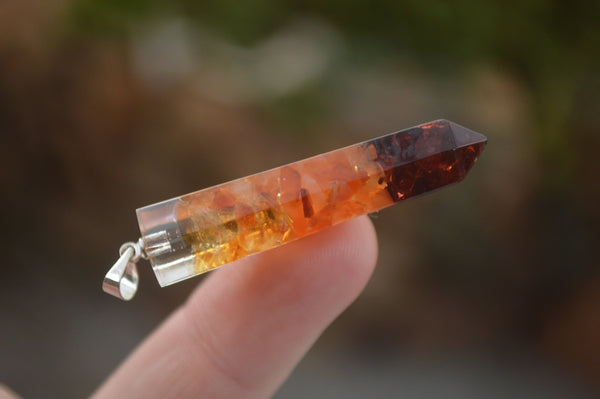 Polished Packaged Hand Crafted Lower Chakra Resin Pendant with Stone Chips - sold per piece - From Bulwer, South Africa - TopRock