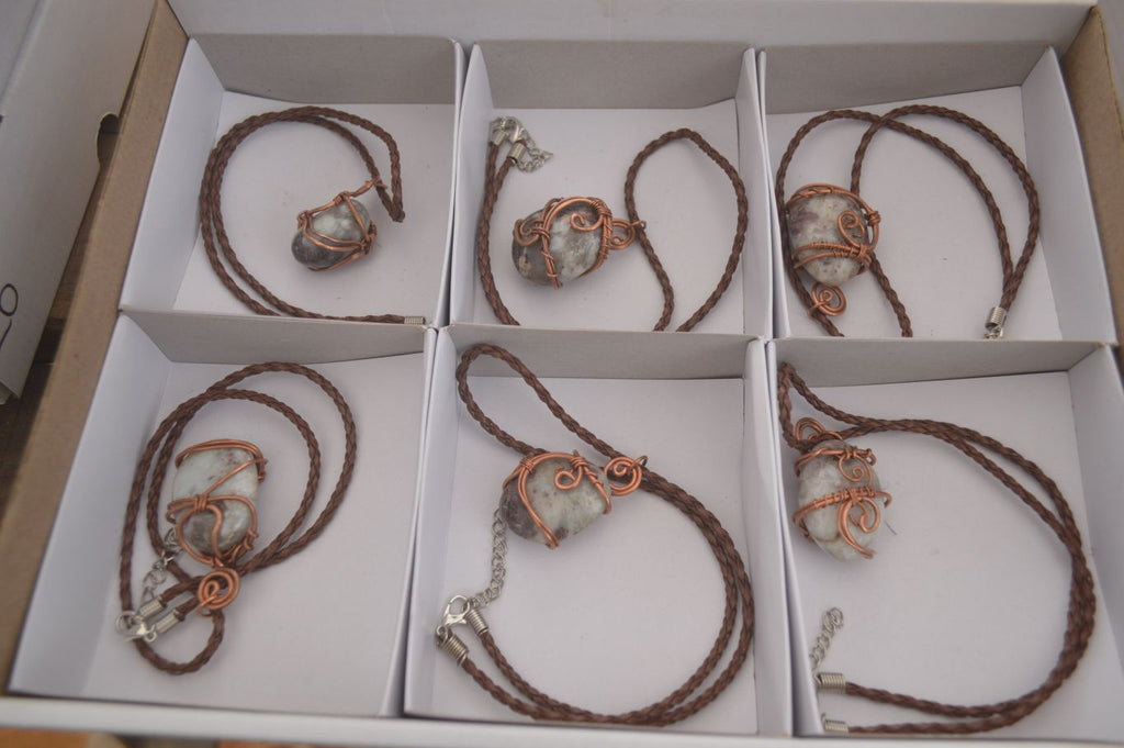 Polished  Copper Wire Wrapped Rubellite In Matrix Pendants x 6 From Madagascar - Toprock Gemstones and Minerals 