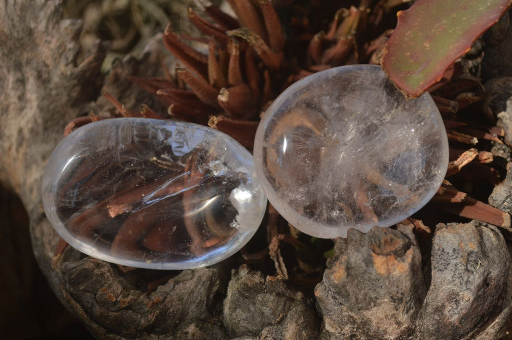 Polished Large Clear Quartz Galet / Palm Stones With Reflective Veils x 12 From Madagascar - Toprock Gemstones and Minerals 
